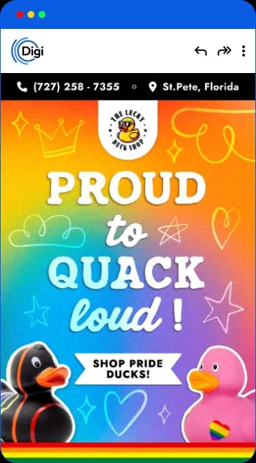 Lucky Duck Shop Proud to Quack Loud pride campaign email