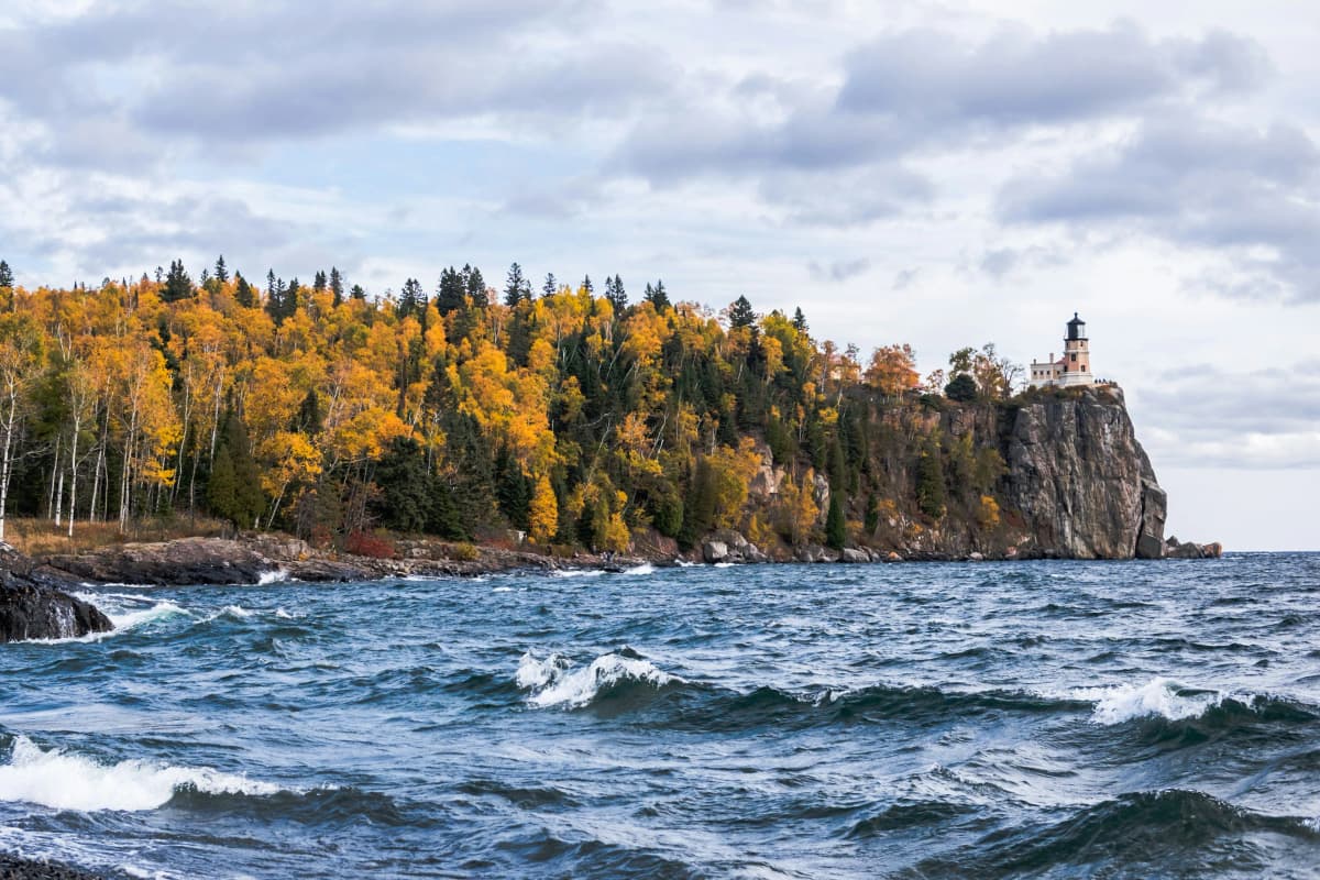 Split Rock Lighthouse on a cliff above Lake Superior on Minnesota's North Shore