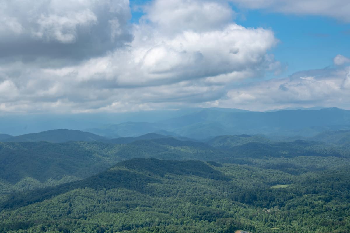 Layered blue ridgelines of the Great Smoky Mountains in East Tennessee at sunrise