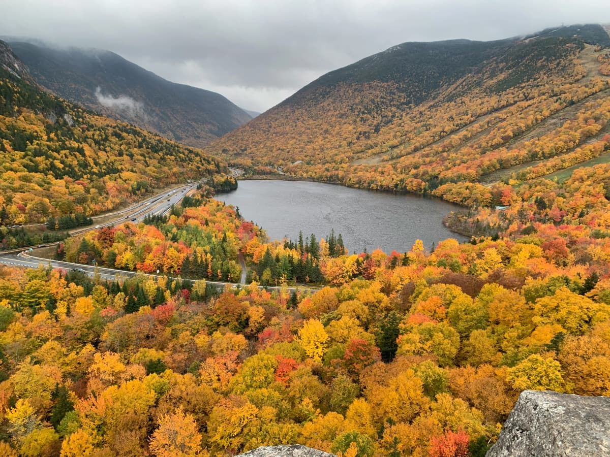 Mount Washington and the Presidential Range in New Hampshire's White Mountains under fall foliage