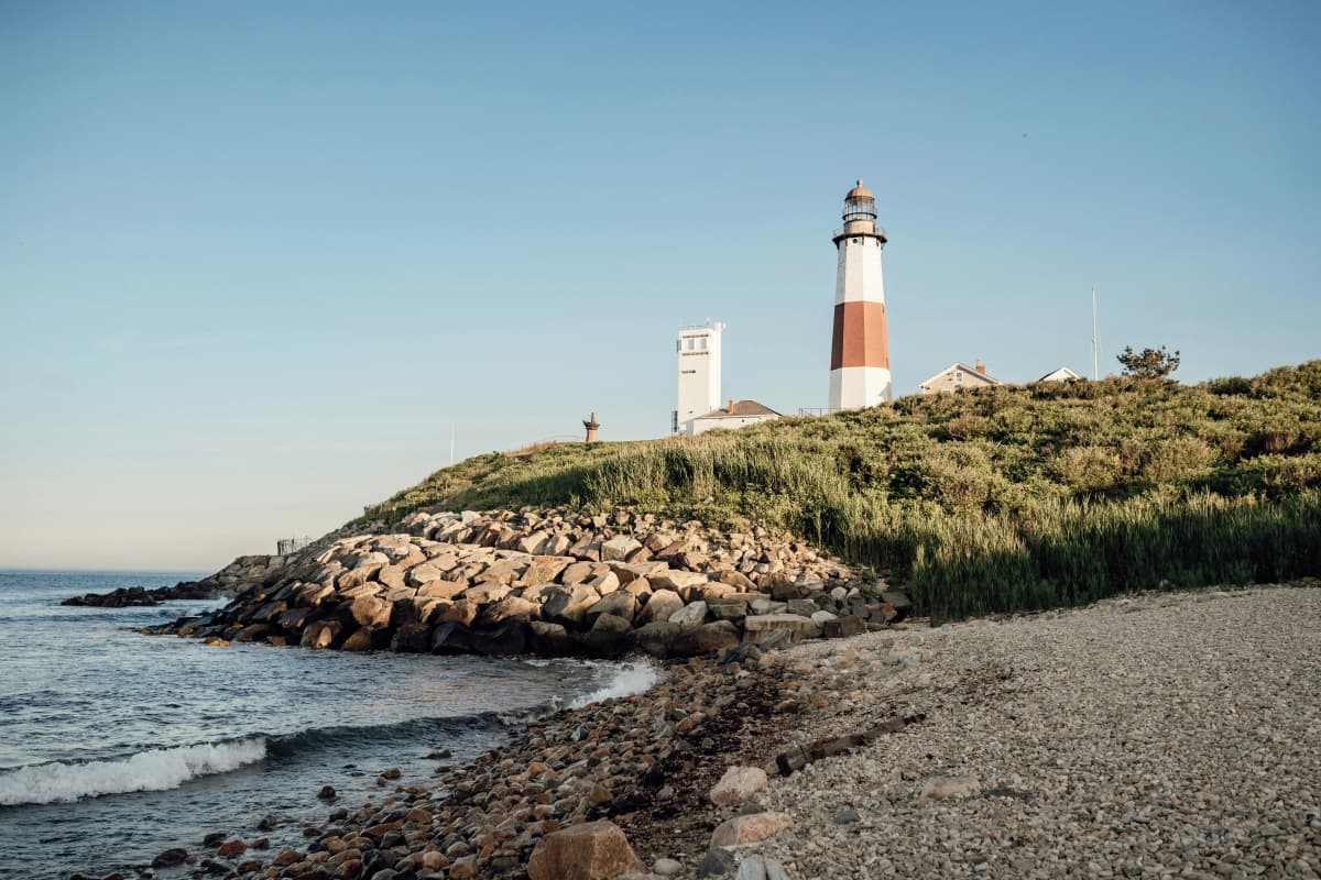 Montauk Point Lighthouse on the bluffs at the eastern end of Long Island