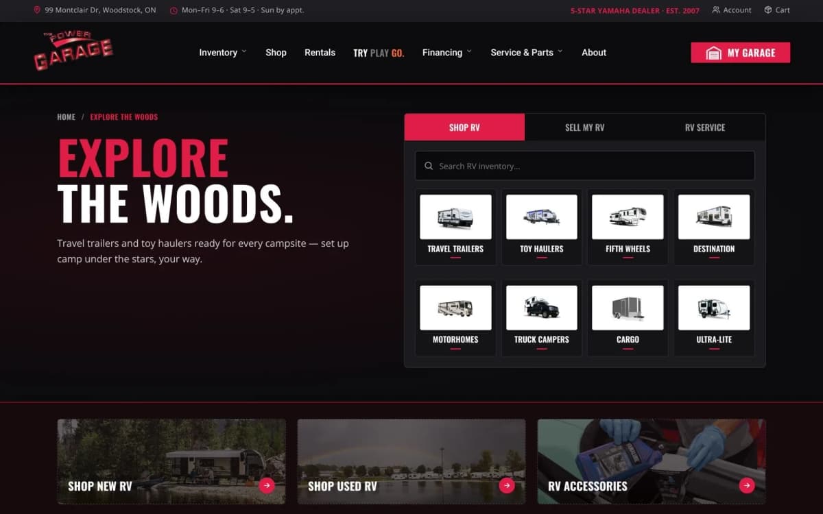 The Power Garage Explore the Woods page on Xccelerate